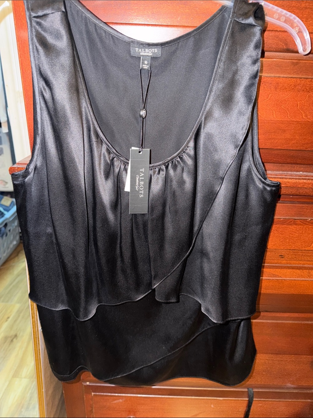 Talbots Black Satin Layered Scoop-Neck Shell